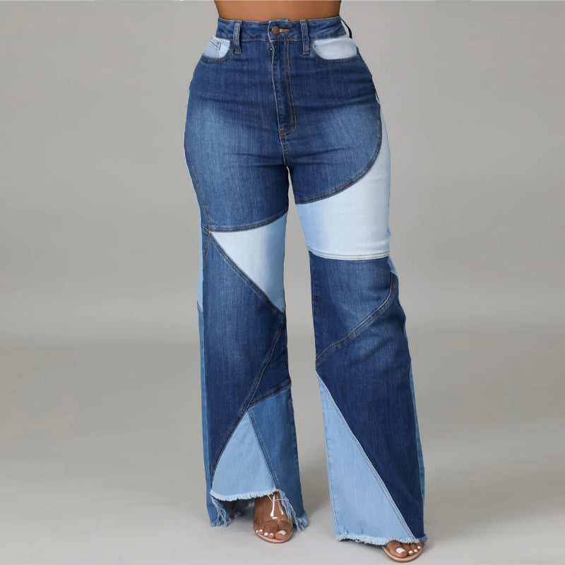 Washed Stitching Women's Denim Trousers Street Fashion Trend Jeans