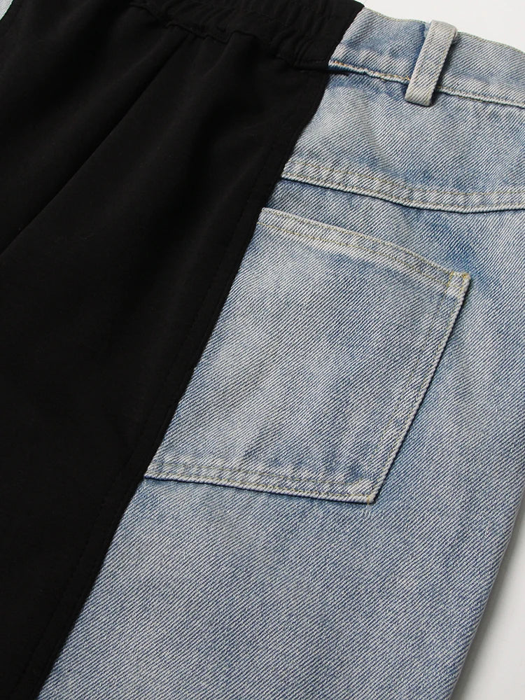 Straight Loose Denim Pants Female High Waist Colorblock Loose Wide Leg Long Trousers Women Clothing