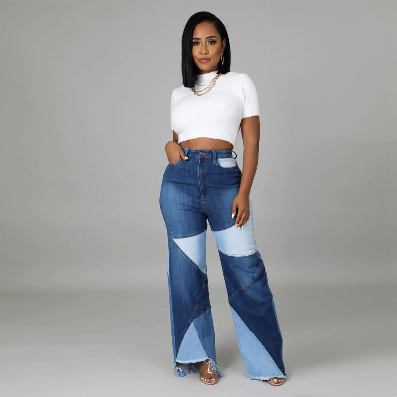 Washed Stitching Women's Denim Trousers Street Fashion Trend Jeans