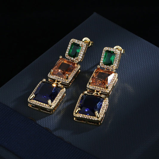 Geometric Square Earrings Fashion Geometric Square Crystal Treasure Earrings