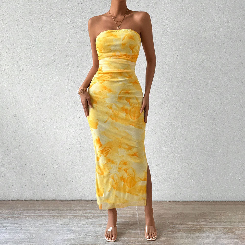 Spring and summer new women's temperament dress slim-fitting slit bandeau bag buttock skirt