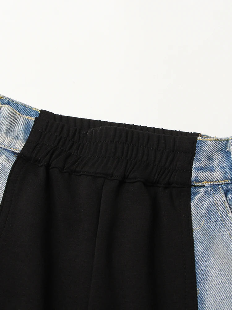 Straight Loose Denim Pants Female High Waist Colorblock Loose Wide Leg Long Trousers Women Clothing