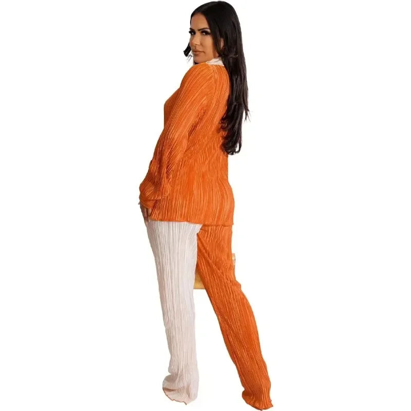 African Clothes for Women Autumn African Long Sleeve V-neck Polyester Top Pant Matching Sets Dashiki African Clothing