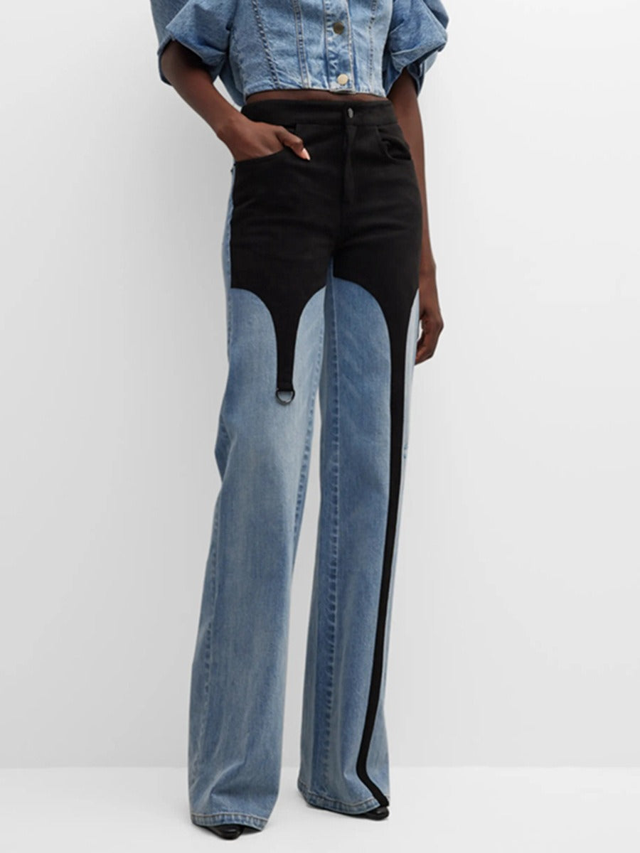 Casual pants for women, new autumn trend, niche design, color contrast, straight tube, high waisted jeans for women