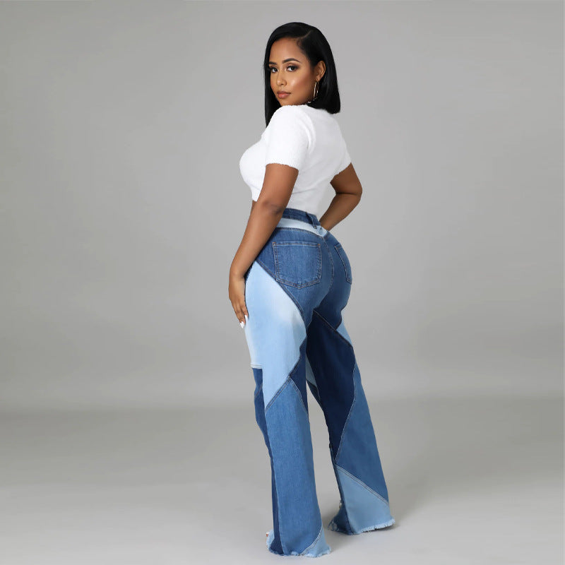 Washed Stitching Women's Denim Trousers Street Fashion Trend Jeans