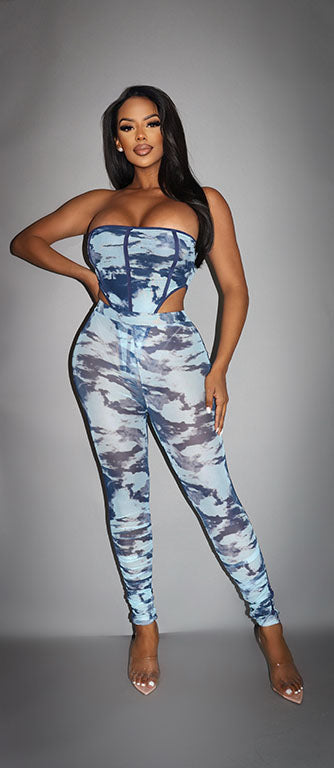 Blue Camouflage Mesh Bodysuit